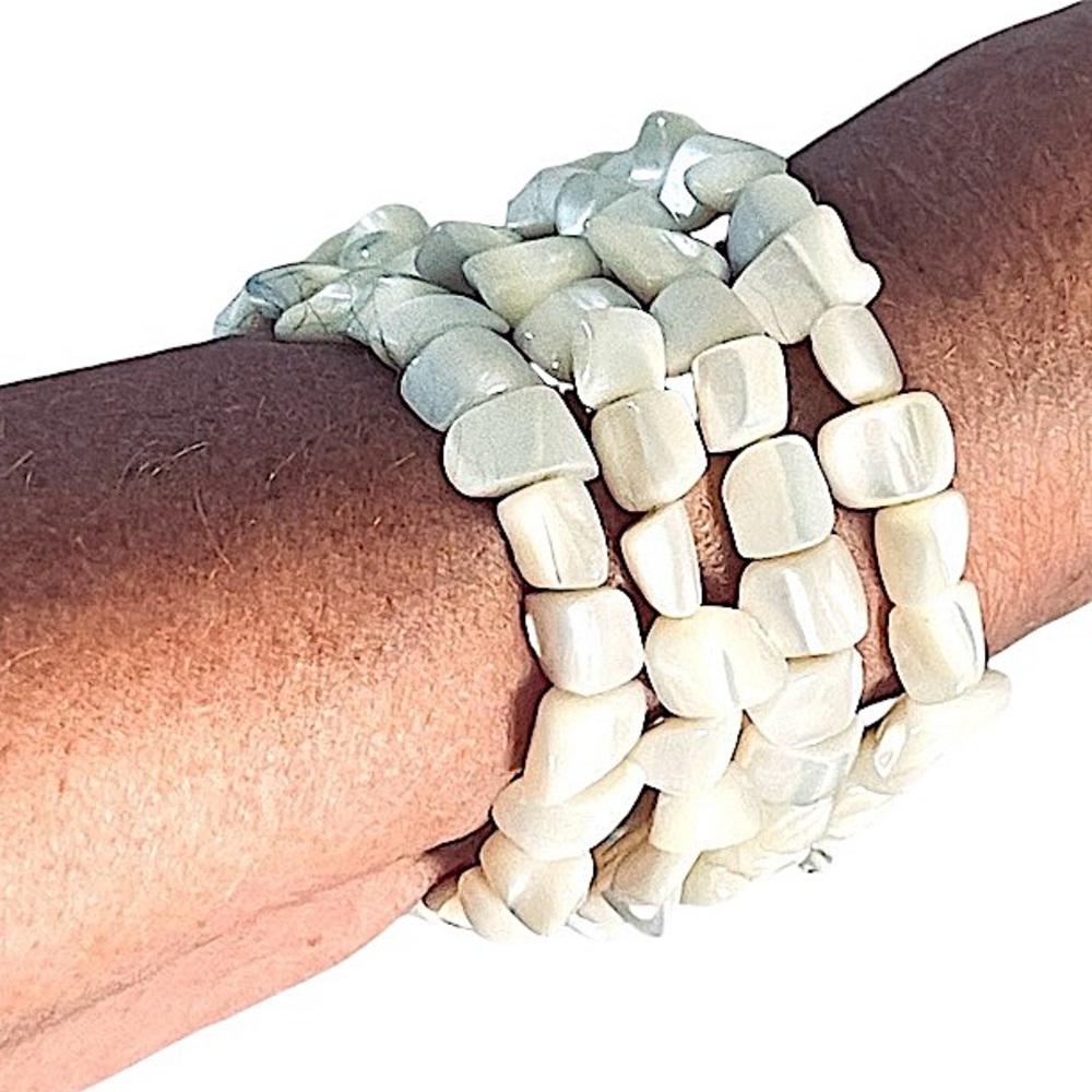Chipped Shell Beaded Stretch Bracelets Set Of Fou… - image 1